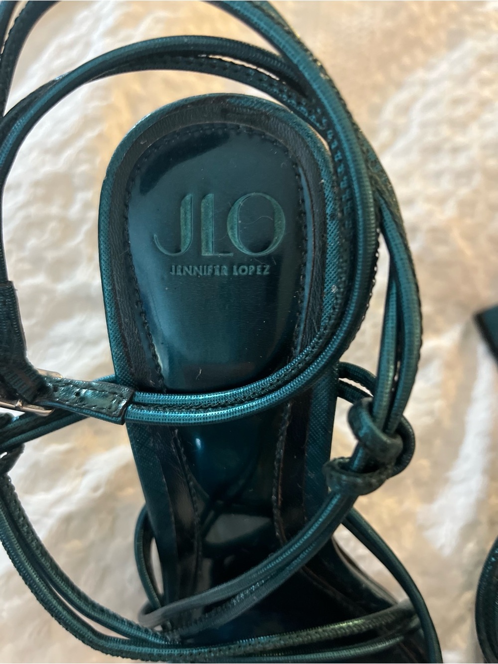 Jennifer Lopez Teal Wrap Lace-Up Square-Toe Heels - Picture 7 of 9